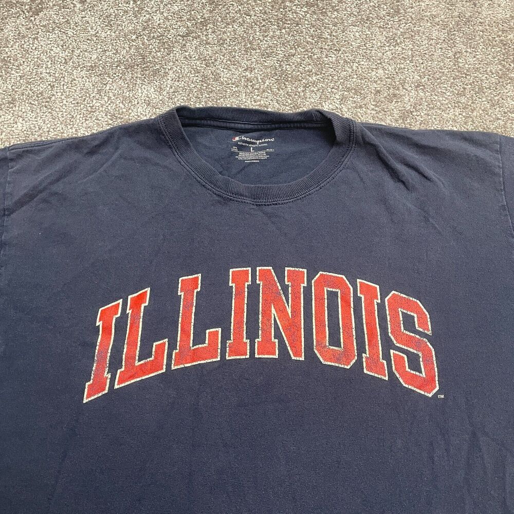 Champion University Of Illinois Graphic T-Shirt Mens Large Navy Blue Crew Tee - Picture 3 of 10